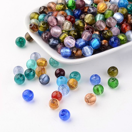 ARRICRAFT Handmade Silver Foil Glass Beads, Round, Mixed Color, 8mm, Hole: 2mm