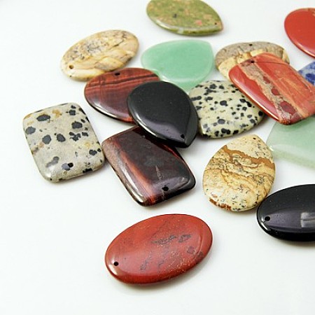 Honeyhandy Gemstone Pendants, Mixed Style, Mixed Color, 25~30x20~30x4~5mm, Hole: 1mm