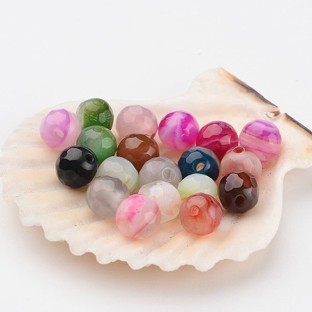 Nbeads Faceted Round Dyed Natural Striped Agate/Banded Agate Beads, Mixed Color, 6mm, Hole: 1mm