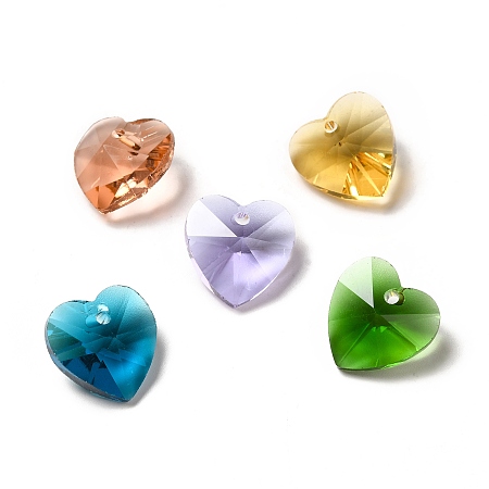 Honeyhandy Glass Charms, Faceted Heart Charms for Valentine's Day Jewelry, Mixed Color, 14x14x8mm, Hole: 1mm