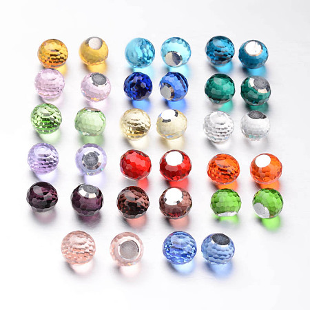 Faceted Round Ball Glass Cabochons, Mixed Color, 10x9mm