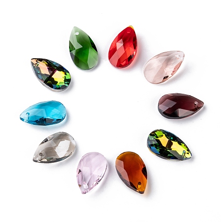 Faceted Glass Pendants, teardrop, Mixed Color, 22x13x8.5mm, Hole: 1mm