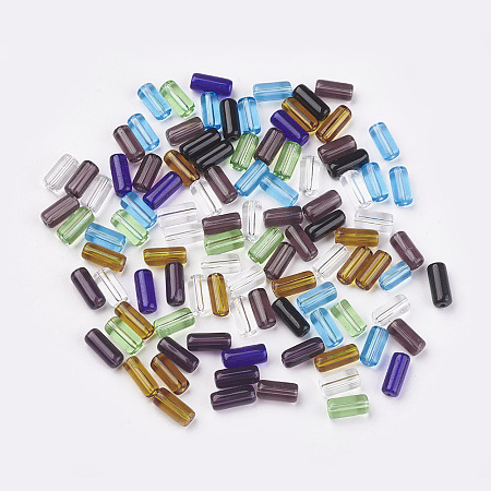 Honeyhandy Mixed Transparent Glass Tube Beads, about 10mm long, 4mm thick, hole: about 1mm