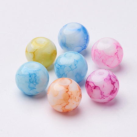 NBEADS Spray Painted Glass Beads, Round, Mixed Color, 12mm, Hole: 1.3mm