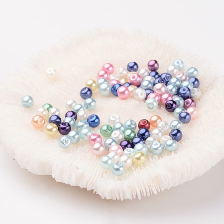 Arricraft Dyed Glass Pearl Round Beads, Cotton Cord Threaded, Mixed Color, 4~4.5mm, Hole: 0.7~1.1mm