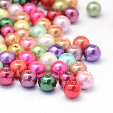 Honeyhandy Baking Painted Pearlized Glass Pearl Round Bead Strands, Mixed Color, 4~5mm, Hole: 1mm, about 582pcs/50g