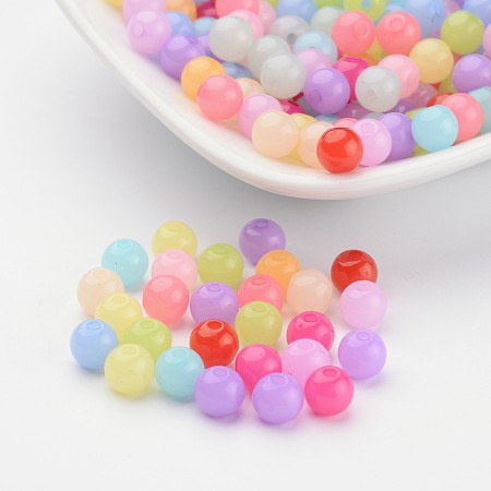 Honeyhandy Mixed Color Imitation Jelly Acrylic Round Beads, 6mm, Hole: 1.5mm