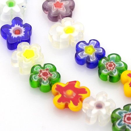 Honeyhandy Handmade Millefiori Glass Bead Strands, Flower, Mixed Color, 10~12x4mm, Hole: 1mm, about 35~38pcs/strand, 16 inch