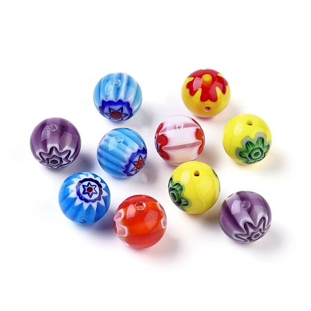 ARRICRAFT Handmade Millefiori Glass Round Beads, Mixed Color, 12mm, Hole: 1mm