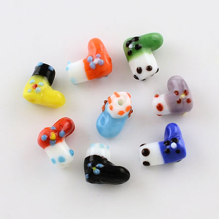 Arricraft Handmade Lampwork Beads, Boot for Christmas, Mixed Color, 15x9.5x15mm, Hole: 2mm