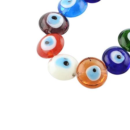 NBEADS 20 Pcs Mixed Color Flat Round Evil Eye Lampwork Beads Handmade Charm Beads Spacer Beads Craft Jewelry Making Beads