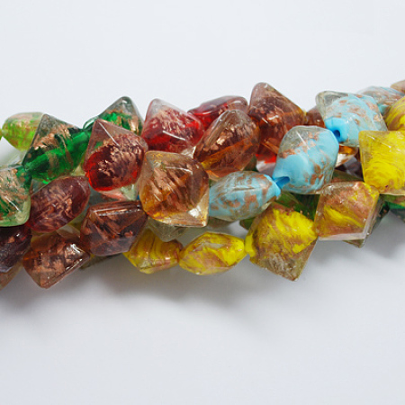 ARRICRAFT Handmade Gold Sand Lampwork Beads, Rhombus, Mixed Color, 19~21x21~24x10~12mm, Hole: 2mm