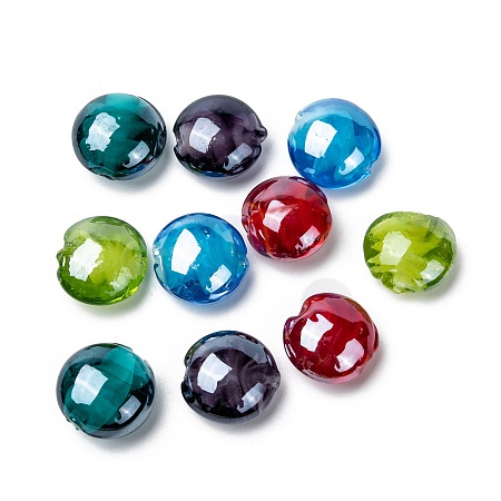 ARRICRAFT Handmade Lampwork Beads, Pearlized, Flat Round, Mixed Color, 16x8mm, Hole: 1.5mm