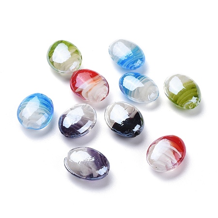 Honeyhandy Handmade Lampwork Beads, Pearlized, Oval, Mixed Color, 21x18x10mm, Hole: 2.5mm