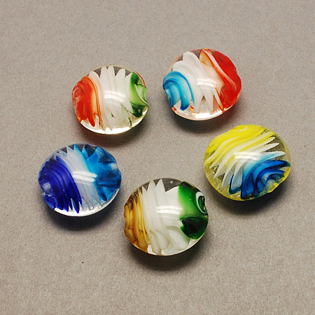 Honeyhandy Handmade Lampwork Beads, Flat Round, Mixed Color, 19.5x20x10mm, Hole: 2.5mm