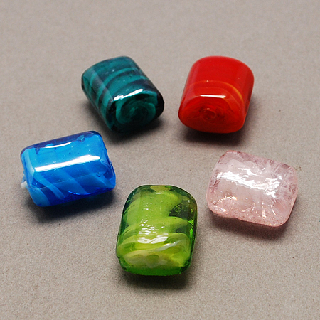 ARRICRAFT Handmade Lampwork Beads, Pearlized, Rectangle, Mixed Color, 16x12x9.5mm, Hole: 3mm