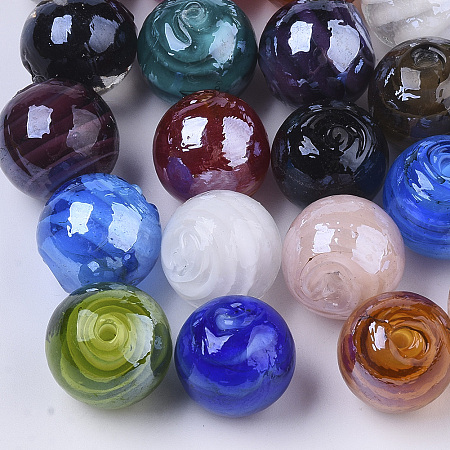 Honeyhandy Handmade Lampwork Beads, Pearlized, Round, Mixed Color, 14mm, Hole: 1.5mm