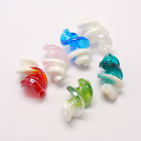 Honeyhandy Handmade Lampwork Beads, Pearlized, Spiral, Mixed Color, 28x15mm, Hole: 2mm
