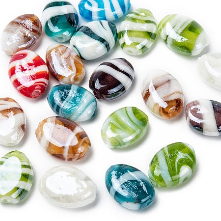 Arricraft Handmade Lampwork Beads, Pearlized, Oval, Mixed Color, 18x14x8mm, Hole: 2mm