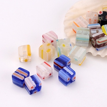 ARRICRAFT Handmade Millefiori Glass Cube Beads, Mixed Color, 6x6x6mm, Hole: 1mm