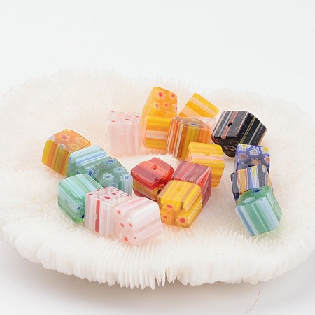 NBEADS Handmade Millefiori Glass Cube Beads, Mixed Color, 8x8x8mm, Hole: 1mm