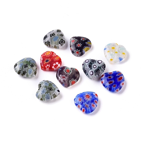 ARRICRAFT Handmade Millefiori Glass Heart Beads, Mixed Color, 12x12x5mm, Hole: 1mm
