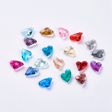 Honeyhandy Transparent Acrylic Charms, Faceted, Heart, Mixed Color, 11x9x4mm, Hole: 0.5mm