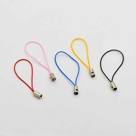 Honeyhandy Mobile Phone Strap, DIY Cell Phone Straps, Nylon Cord Loop with Iron Ends, Platinum, Mixed Color, 50mm