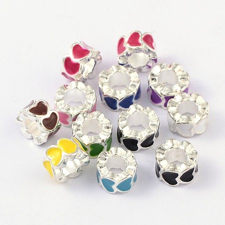 Arricraft Heart Alloy Enamel Large Hole European Beads, Mixed Color, 10.5x10.5x9mm, Hole: 5mm