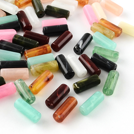 Arricraft Column Imitation Gemstone Acrylic Beads, Mixed Color, 20x8mm, Hole: 2mm