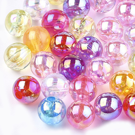 Arricraft Transparent Plastic Beads, AB Color Plated, Round, Mixed Color, 10mm, Hole: 1.8mm