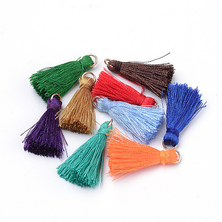 Honeyhandy Polyester Tassel Decorations, with Unwelded Iron Jump Rings, Golden, Mixed Color, 26~29mm, Hole: 4mm