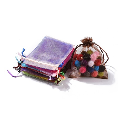 Honeyhandy Organza Gift Bags, Plain Style, with Drawstring, Rectangle, Mixed Color, 12x9cm