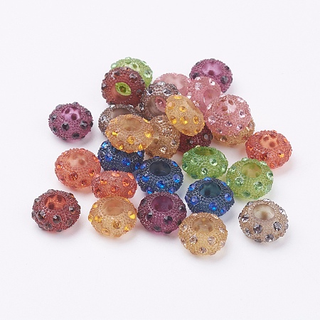 Arricraft Resin Rhinestone European Beads, Large Hole Beads, Rondelle, Mixed Color, 13x7mm, Hole: 6mm