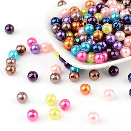 Honeyhandy Mixed Color Imitation Pearl Acrylic Mardi Gras Round Beads, 8mm, Hole: 2mm