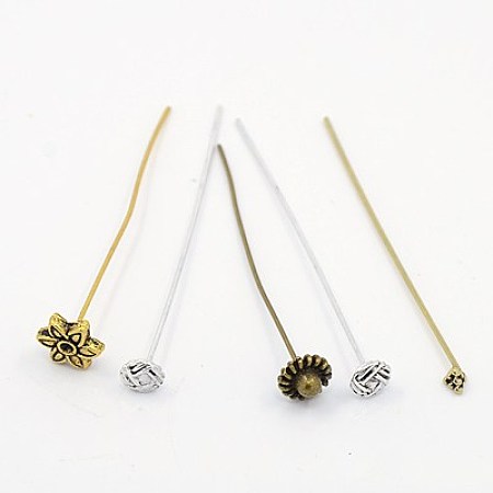 Honeyhandy Alloy Pins, Mixed Style, Mixed Color, 53~58mm, Pin Head: 3.5~6x3.5~6mm, Pin: 1mm