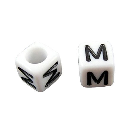 ARRICRAFT 50g (about 300pcs) 6mm Letter M White Cube Alphabet Acrylic Beads for Name Jewelry Making