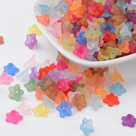 Honeyhandy Transparent Acrylic Beads, Flower, Frosted, Mixed Color, 10x5mm, Hole: 1mm