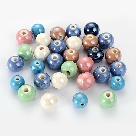 Honeyhandy Pearlized Handmade Porcelain Round Beads, Mixed Color, 11mm, Hole: 2mm