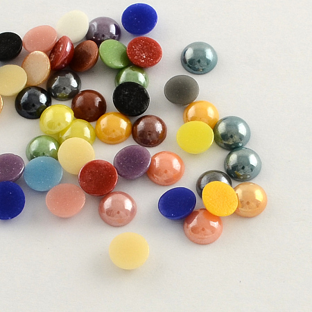 ARRICRAFT Pearlized Plated Handmade Porcelain Cabochons, Half Round/Dome, Mixed Color, 13~14x5~5.5mm