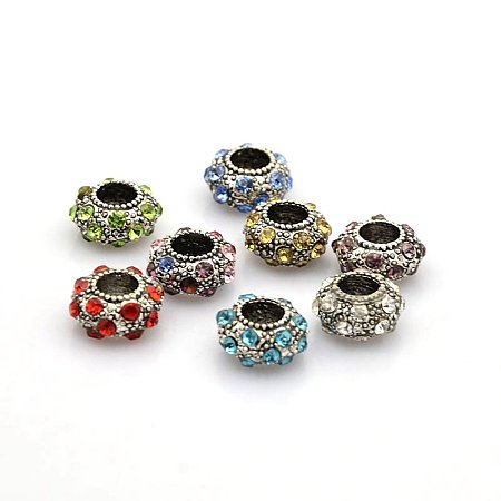 NBEADS 5 Pcs Random Mixed Color Vintage Crystal European Beads, Rhinestone Large Hole European Charms Rondell Beads fit Bracelet Jewelry Making