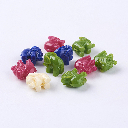 Honeyhandy Elephant Resin Beads, Mixed Color, 11x14x8mm, Hole: 2mm