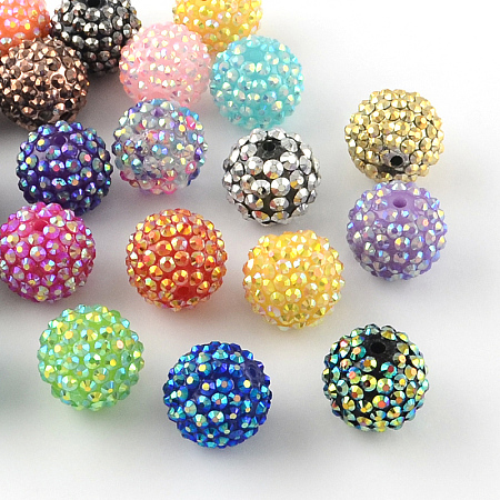 AB-Color Resin Rhinestone Beads, with Acrylic Round Beads Inside, for Bubblegum Jewelry, Mixed Color, 14mm, Hole: 2~2.5mm