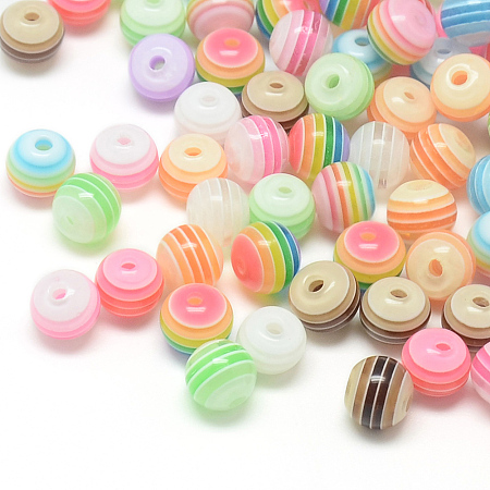 ARRICRAFT Transparent Stripe Resin Beads, Round, Mixed Color, 8mm, Hole: 2mm