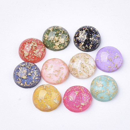 Honeyhandy Glitter Translucent Resin Cabochons, with Gold Foil inside, Half Round/Dome, Mixed Color, 12x5mm