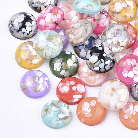 ARRICRAFT Translucent Resin Cabochons, with Shell Chips inside, Dome/Half Round, Mixed Color, 12x5mm