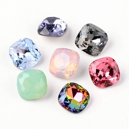ARRICRAFT Faceted Square Glass Pointed Back Rhinestone Cabochons, Grade A, Back Plated, Mixed Color, 8x8x4mm