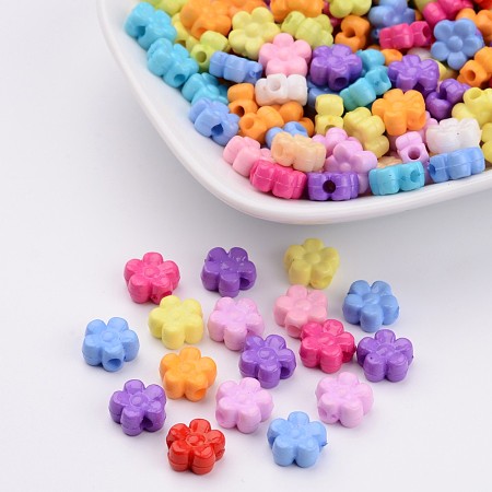 Nbeads Solid Color Acrylic Beads, Flower, Mixed Color, 8.5x9x4mm, Hole: 2mm