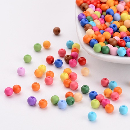 Honeyhandy Solid Chunky Acrylic Ball Beads, Round, Mixed Color, 4mm, Hole: 1mm