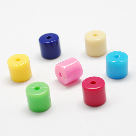 Honeyhandy Solid Colour Acrylic Beads, Column, Mixed Color, 8x8x8mm, Hole: 2mm